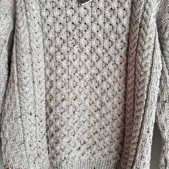 Aran Mor Oatmeal Beige Cable knit Fisherman Sweater M - Picture 3 of 6
